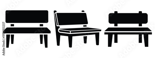bench seat silhouette illustration icon set, Modern furniture vector designs.