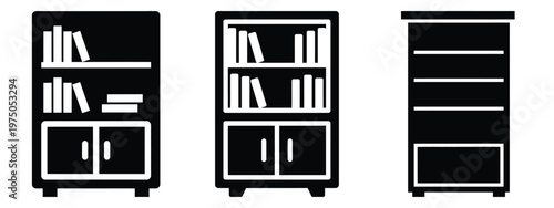 bookcase cabinet silhouette illustration icon set, Modern furniture vector designs.