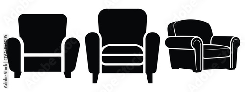 club chair silhouette illustration icon set, Modern furniture vector designs.