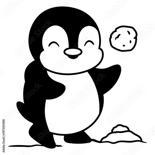 Penguin playing with snowball