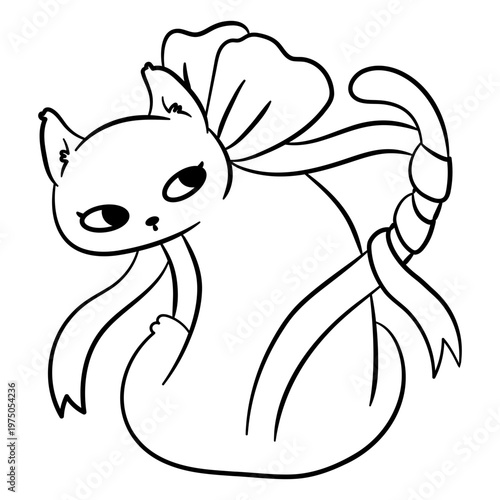 Graceful cat with flowing ribbons