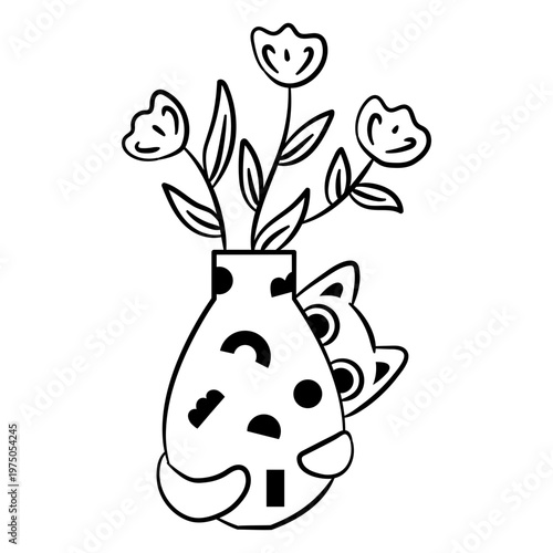 Curious cat with floral vase