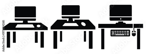 computer table silhouette illustration icon set, Modern furniture vector designs.