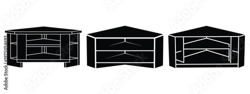 corner tv stand silhouette illustration icon set, Modern furniture vector designs.
