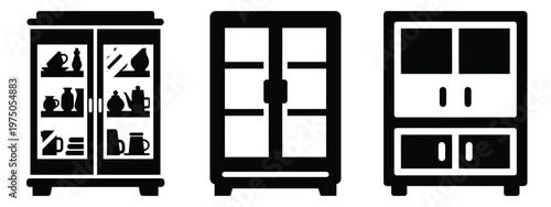 display cabinet silhouette illustration icon set, Modern furniture vector designs.