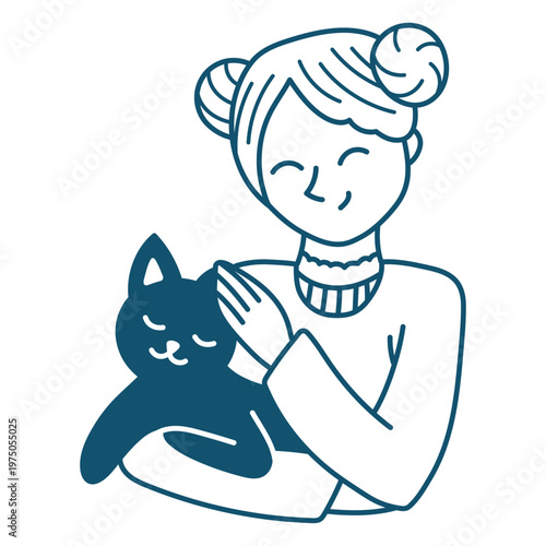 Charming illustration of a girl holding a cat