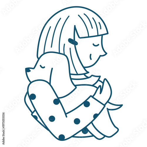 Playful girl and dog illustration