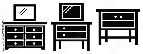 dresser table silhouette illustration icon set, Modern furniture vector designs.
