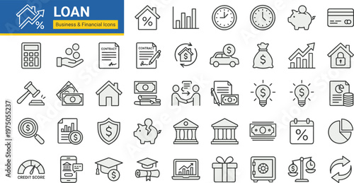 A comprehensive set of business and financial icons for loan concepts