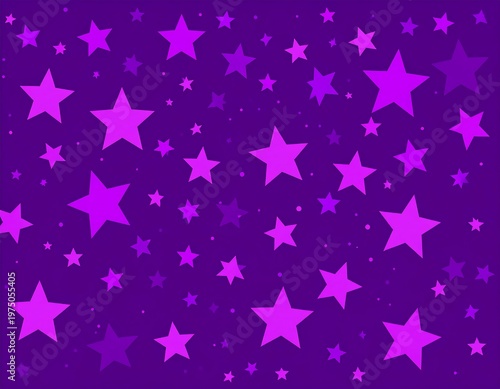 A vibrant background of varying sized purple and magenta stars randomly scattered against a deep violet canvas