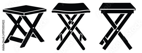 folding stool silhouette illustration icon set, Modern furniture vector designs.
