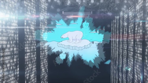 Animation of snow falling and spots over polar bear