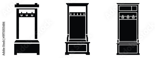hall tree stand silhouette illustration icon set, Modern furniture vector designs.