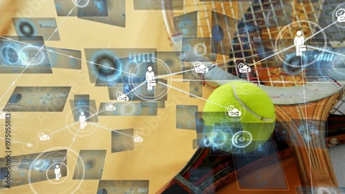 Animation of network of connections over man using computer