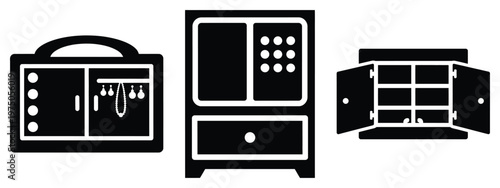 jewelry cabinet silhouette illustration icon set, Modern furniture vector designs.