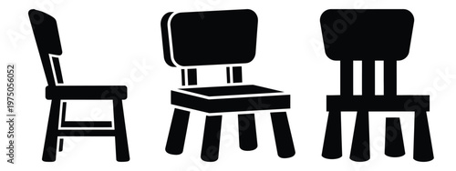 kids chair silhouette illustration icon set, Modern furniture vector designs.