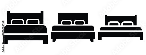 king size bed silhouette illustration icon set, Modern furniture vector designs.