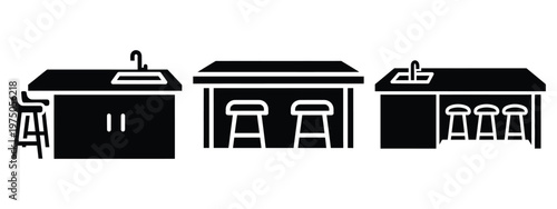 kitchen island silhouette illustration icon set, Modern furniture vector designs.