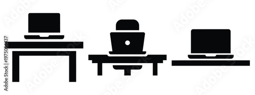 laptop desk silhouette illustration icon set, Modern furniture vector designs.