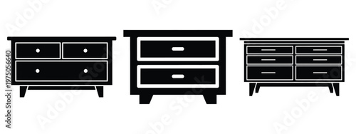 lowboy dresser silhouette illustration icon set, Modern furniture vector designs.