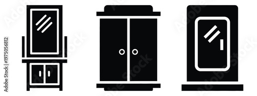 mirror cabinet silhouette illustration icon set, Modern furniture vector designs.