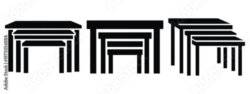 nesting table silhouette illustration icon set, Modern furniture vector designs.