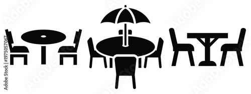 patio table silhouette illustration icon set, Modern furniture vector designs.