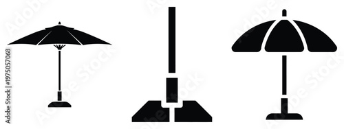 patio umbrella stand silhouette illustration icon set, Modern furniture vector designs.