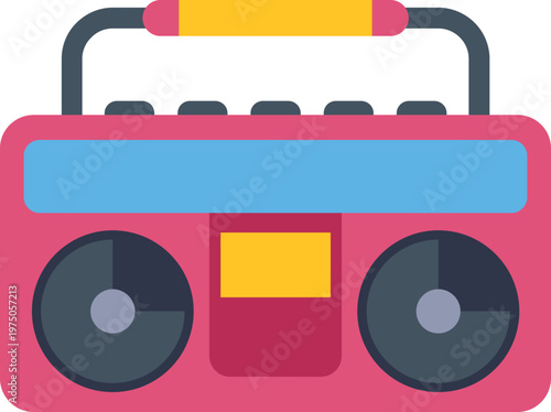 Pink boombox icon representing music, audio, and entertainment in flat design