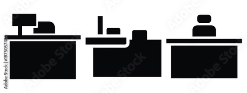 reception desk silhouette illustration icon set, Modern furniture vector designs.