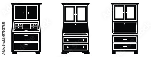 secretary cabinet silhouette illustration icon set, Modern furniture vector designs.