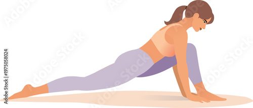 Yoga Deep Lunge Stretch Minimalist, Female Silhouette Flat Gradient Elegant Fitness Illustration