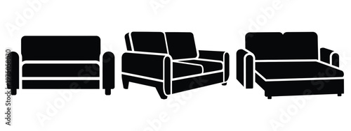 sleeper sofa silhouette illustration icon set, Modern furniture vector designs.