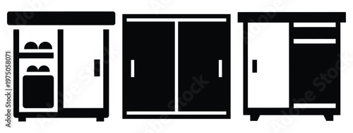 sliding door wardrobe silhouette illustration icon set, Modern furniture vector designs.
