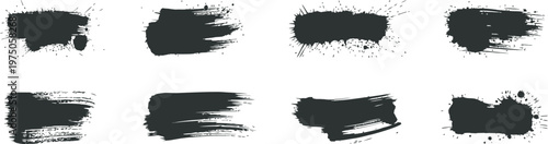 Black dried paint splatter set, isolated ink stencils artistic texture brush strokes splatter stains callout paintbrush stroke vector collection