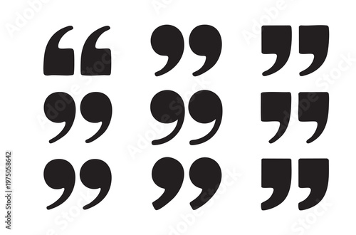 Professional quotation mark symbols for content creation and publishing including various typeface look