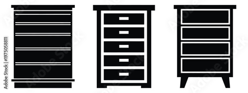 tallboy dresser silhouette illustration icon set, Modern furniture vector designs.
