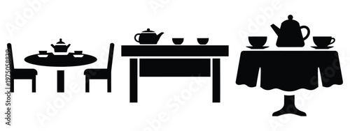 tea table silhouette illustration icon set, Modern furniture vector designs.