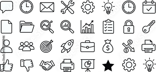 Collection of business and productivity icons in line style