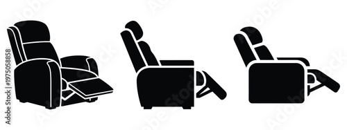 theater recliner silhouette illustration icon set, Modern furniture vector designs.