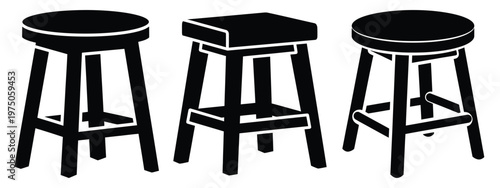 wooden stool silhouette illustration icon set, Modern furniture vector designs.