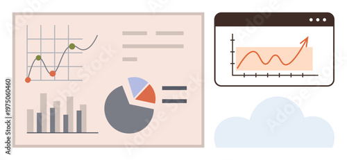 Business growth, financial reports, strategic planning, market trends, digital dashboards, analytics. Graphs and charts on screens. Business growth and financial reports concept
