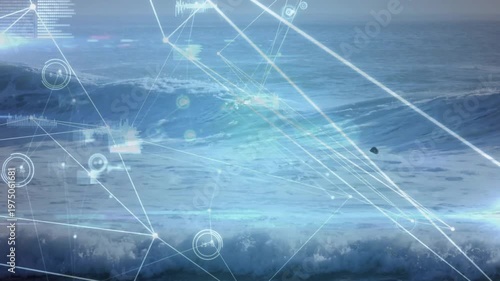 Vertical video: Swell rising lone surfer paddling and keeping course while HUD tracking waves