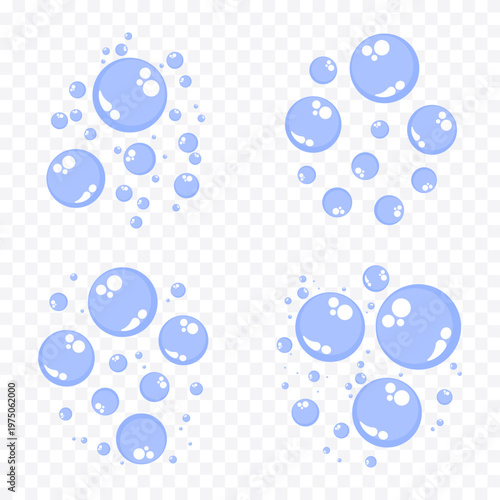 Vector collection of oxygen, soap bubbles, Hygiene concept. Symbol of soap, carbonated drinks.