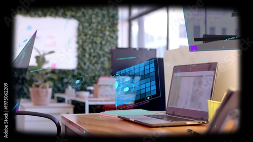 Laptop anchoring demo, holo grid appearing, rotating and orbiting, showing AR tools for designers