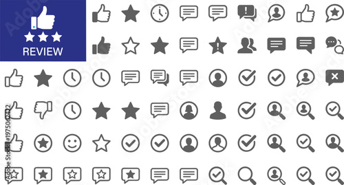Collection of review icons in various styles and colors