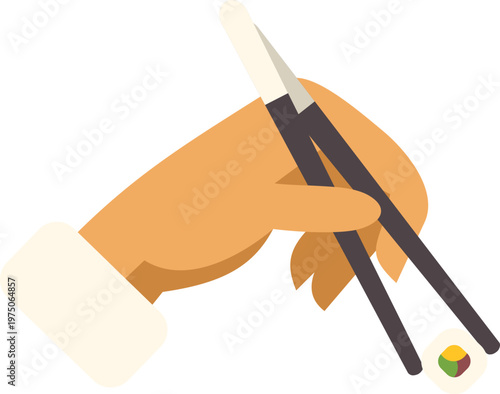 Hand picking up a maki sushi roll with chopsticks, illustrating asian cuisine