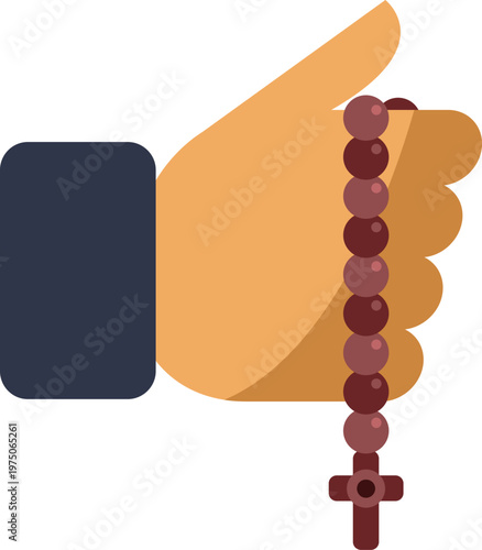 Hand holding a rosary with cross icon representing spirituality