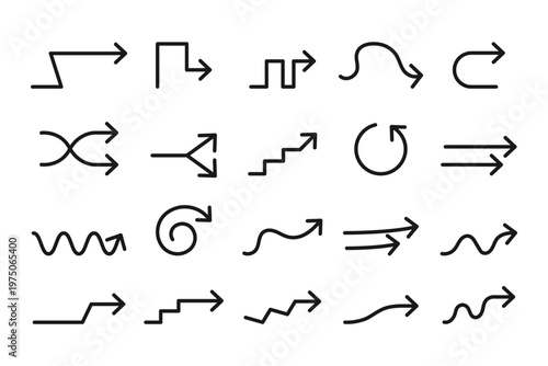 Hand Drawn Arrow Set, Sketch Direction Arrows Collection, Doodle Flow Lines, Navigation Signs, Editable Vector Illustration