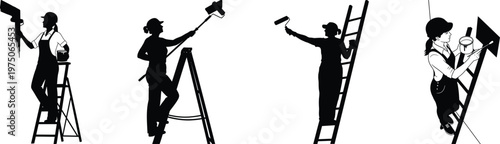 Silhouettes of flag bearers and ladder climbers a patriotic and dynamic scene